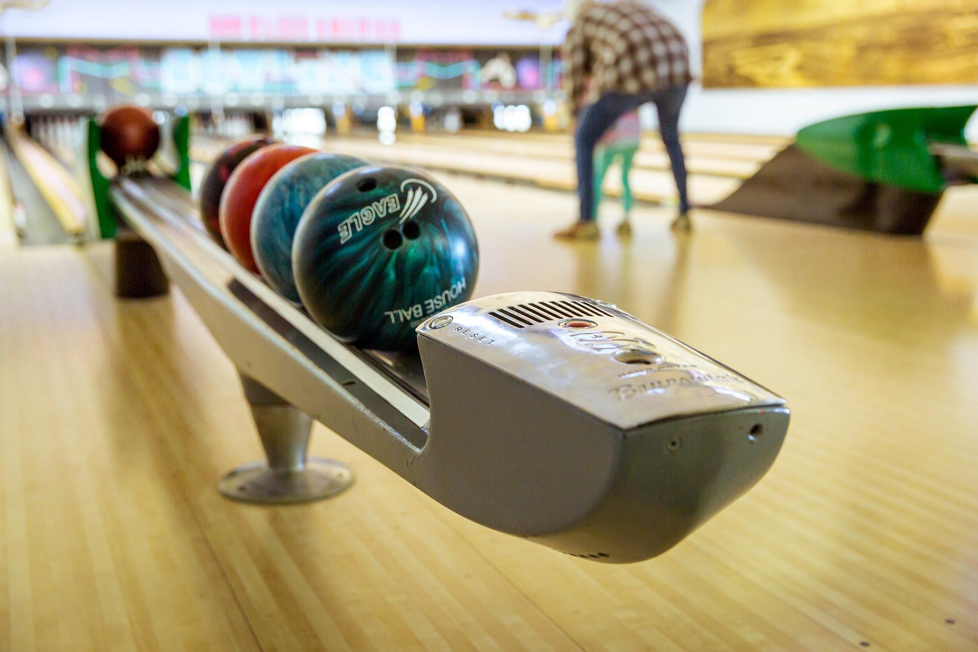 bowling balls at a bowling alley